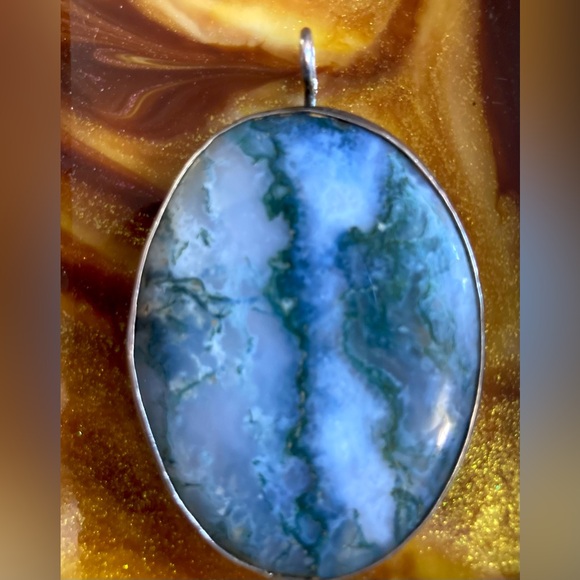 XL Artisan Sterling Silver Cottagecore Moss Agate Pendant - Picture 3 of 11